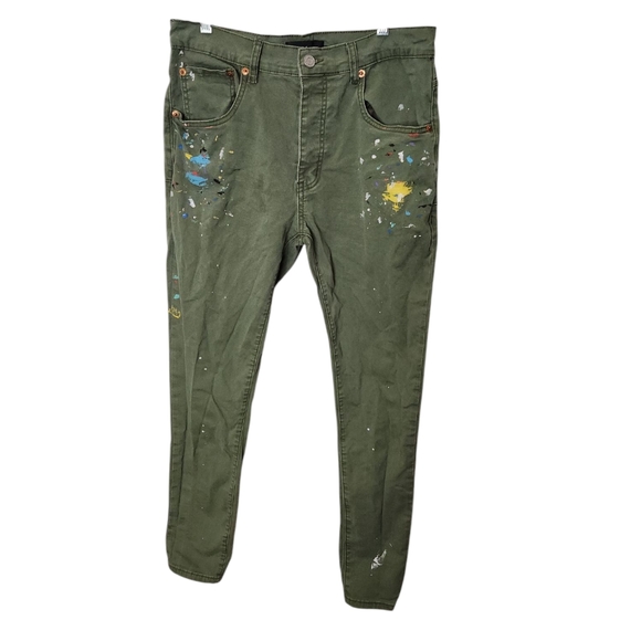 Men's Purple Brand Olive Green w/ Paint Splatters Streetwear Jeans